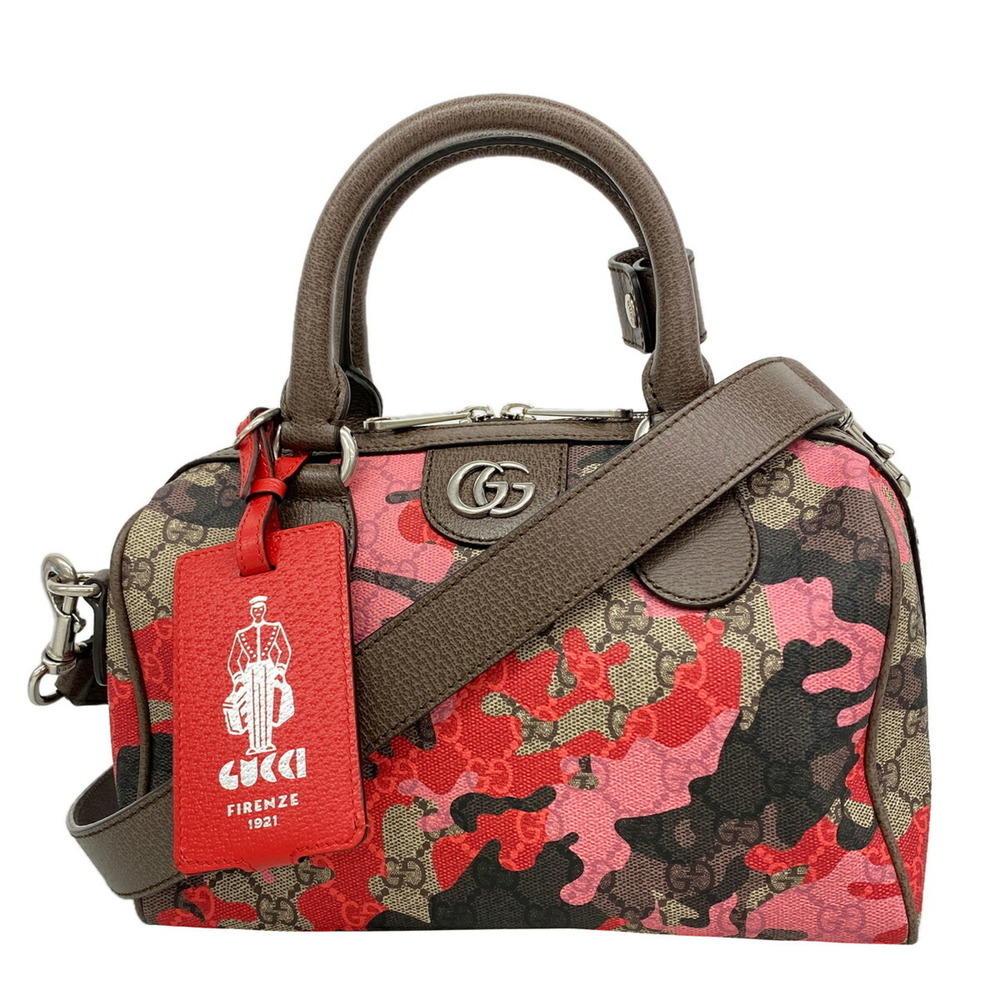 Gucci GG Camouflage Handbag 854860 Brown Red Pink 2-way Bag for Women